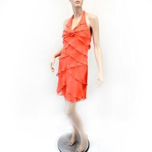 Cache Silk Halter Ruffle Sleeveless Lined Flower Dress Size 2 Y2K Vintage